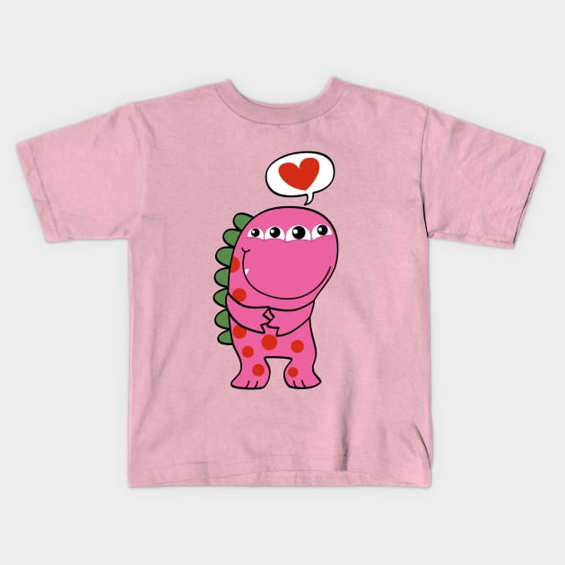 Pink monster in love Kids T-Shirt by JoanaJuheLaju1